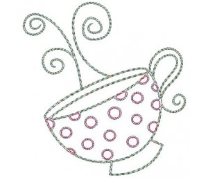 Stickdatei TEA PARTY Fransenappli Tasse 1